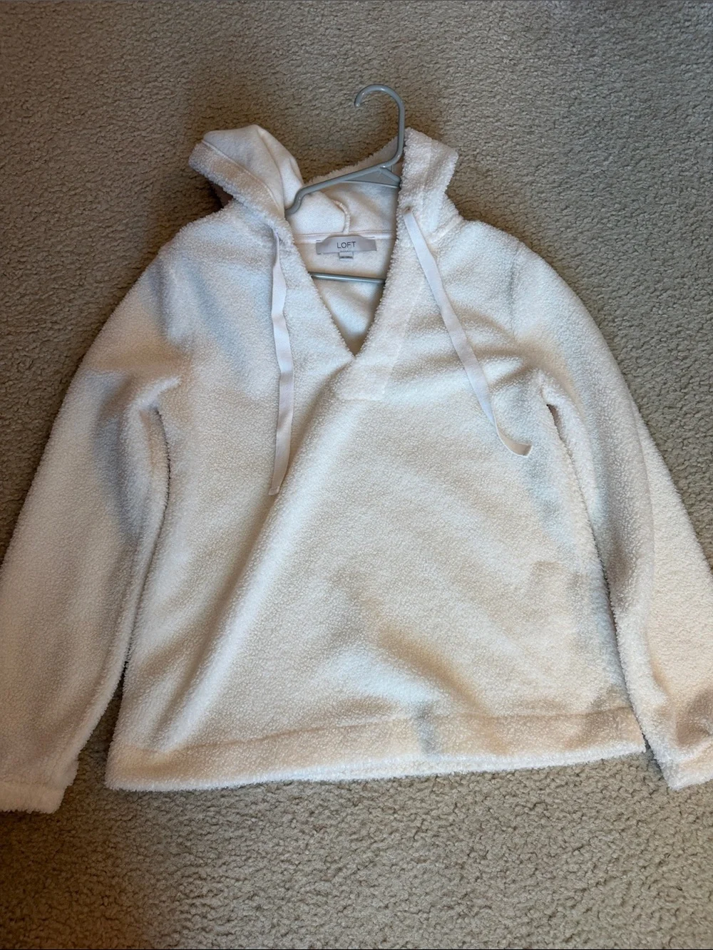 LOFT Cream Sherpa Hoodie Sweater